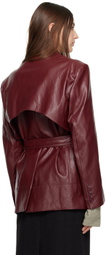 Kijun Burgundy Belted Faux-Leather Blazer