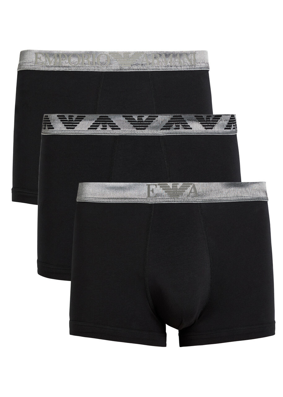 Emporio Armani Logo Stretch-cotton Trunks set of Three Black