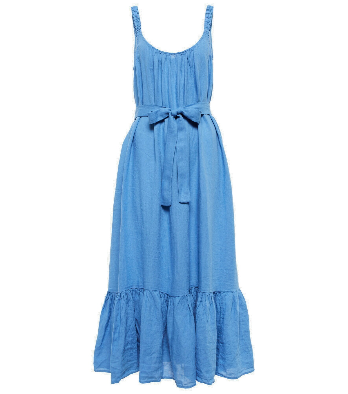 Velvet Meradith Stripe Linen Sleeveless Dress- Khaki