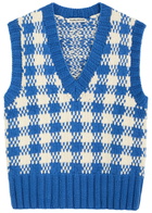 Ymc Heidi Checked Knitted Cotton Vest Blue And White