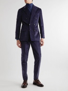 Thom Sweeney - Slim-Fit Double-Breasted Cotton-Blend Corduroy Suit Jacket - Blue