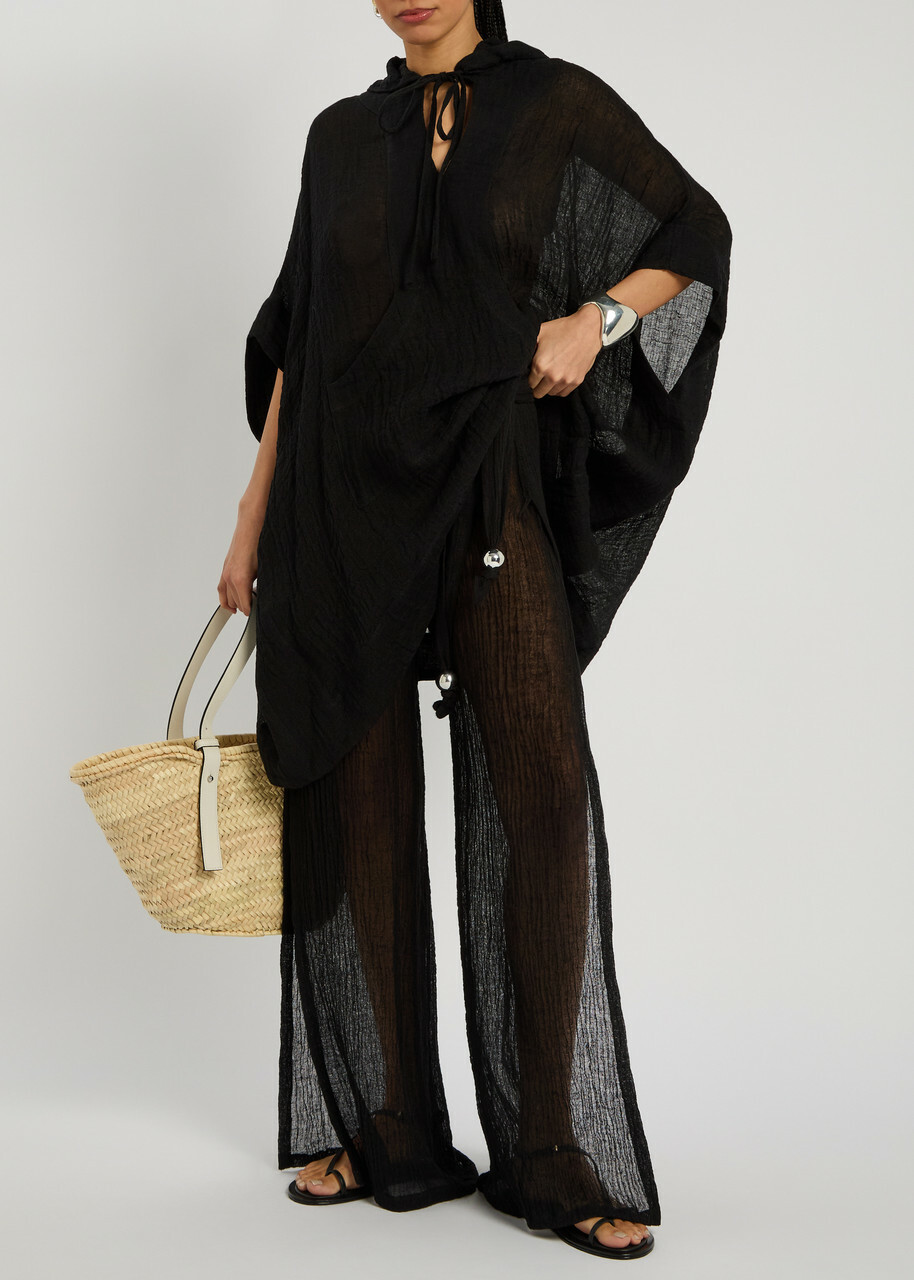 Lisa Marie Fernandez Hooded Linen-blend Beach Poncho Black