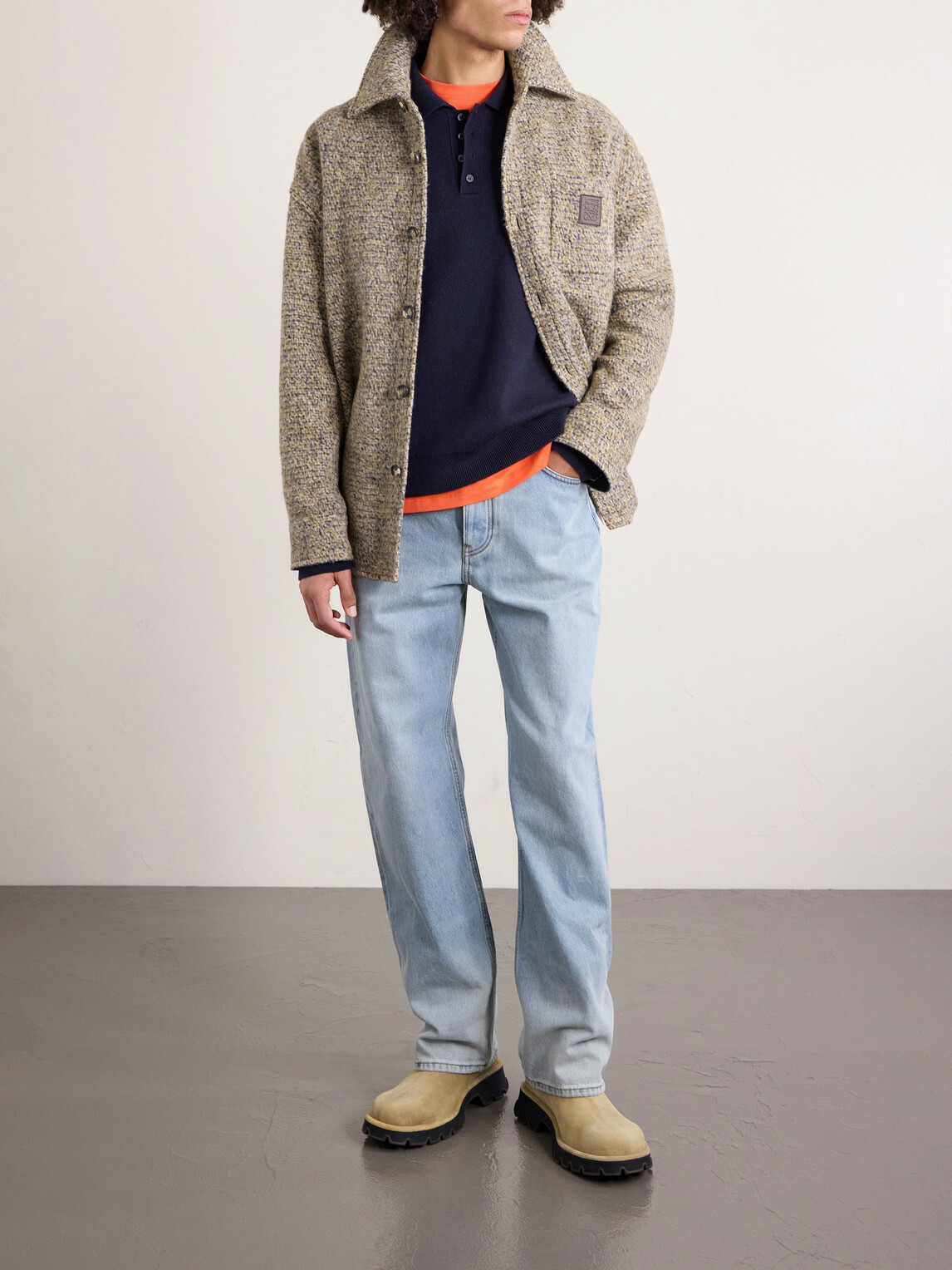 LOEWE - Logo-Appliquéd Brushed Knitted Overshirt - Neutrals