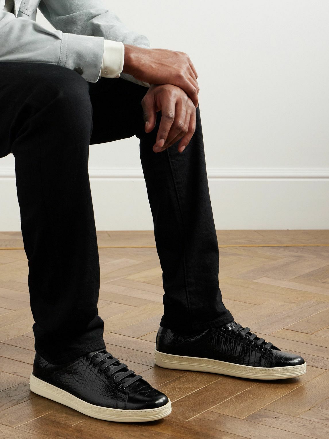 TOM FORD - Warwick Croc-Effect Patent-Leather Sneakers - Black