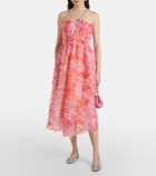 Susan Fang Floral-appliqué smocked tulle midi dress