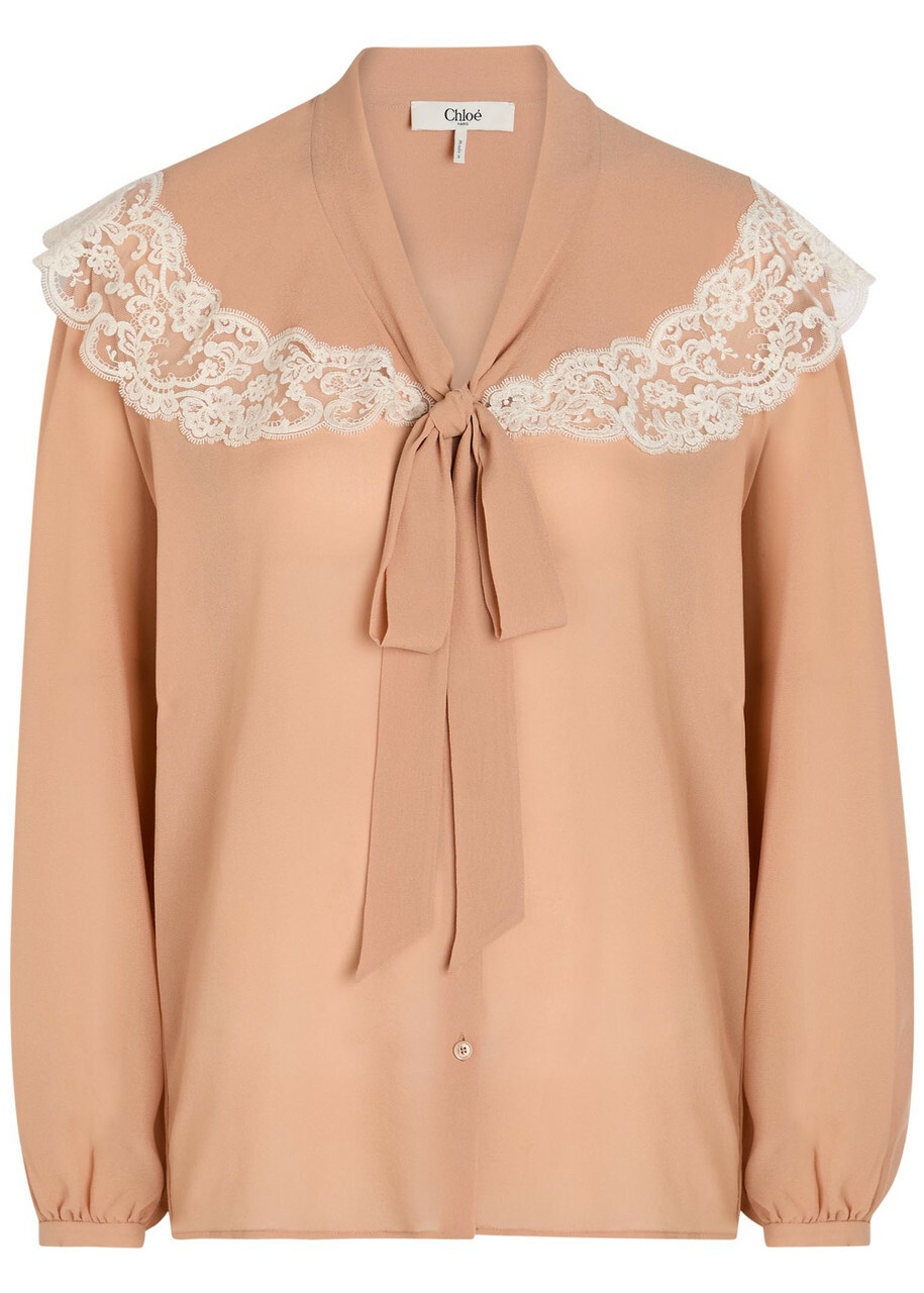 Chloe Lace-trim Silk-georgette Blouse Pink