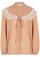 Chloe Lace-trim Silk-georgette Blouse Pink