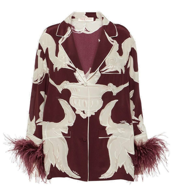 Photo: Valentino Printed feather-trimmed silk crêpe de chine blouse