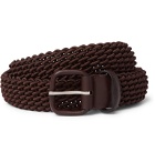 Charvet - 3cm Brown Leather-Trimmed Woven Elastic Belt - Brown