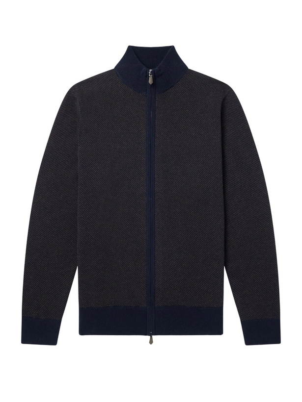 Photo: N.PEAL - Knightsbridge Jacquard Cashmere Zip-Up Cardigan - Blue