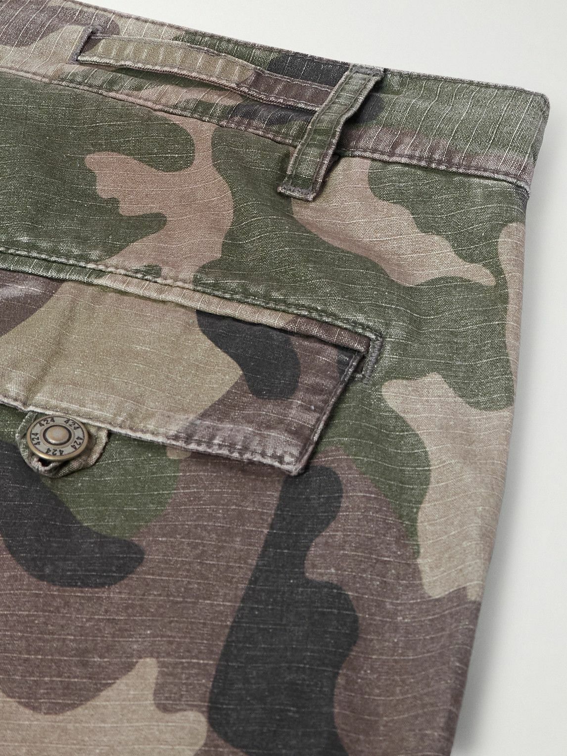 424 - Straight-Leg Camouflage-Print Cotton-Ripstop Drawstring Cargo Shorts - Green