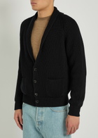 Tom Ford Shawl-lapel Ribbed Wool and Silk-blend Cardigan Black