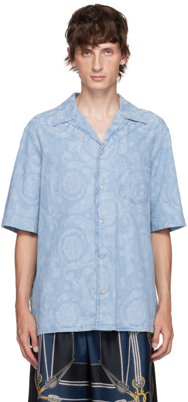 Photo: Versace Blue Barocco Chambray Shirt