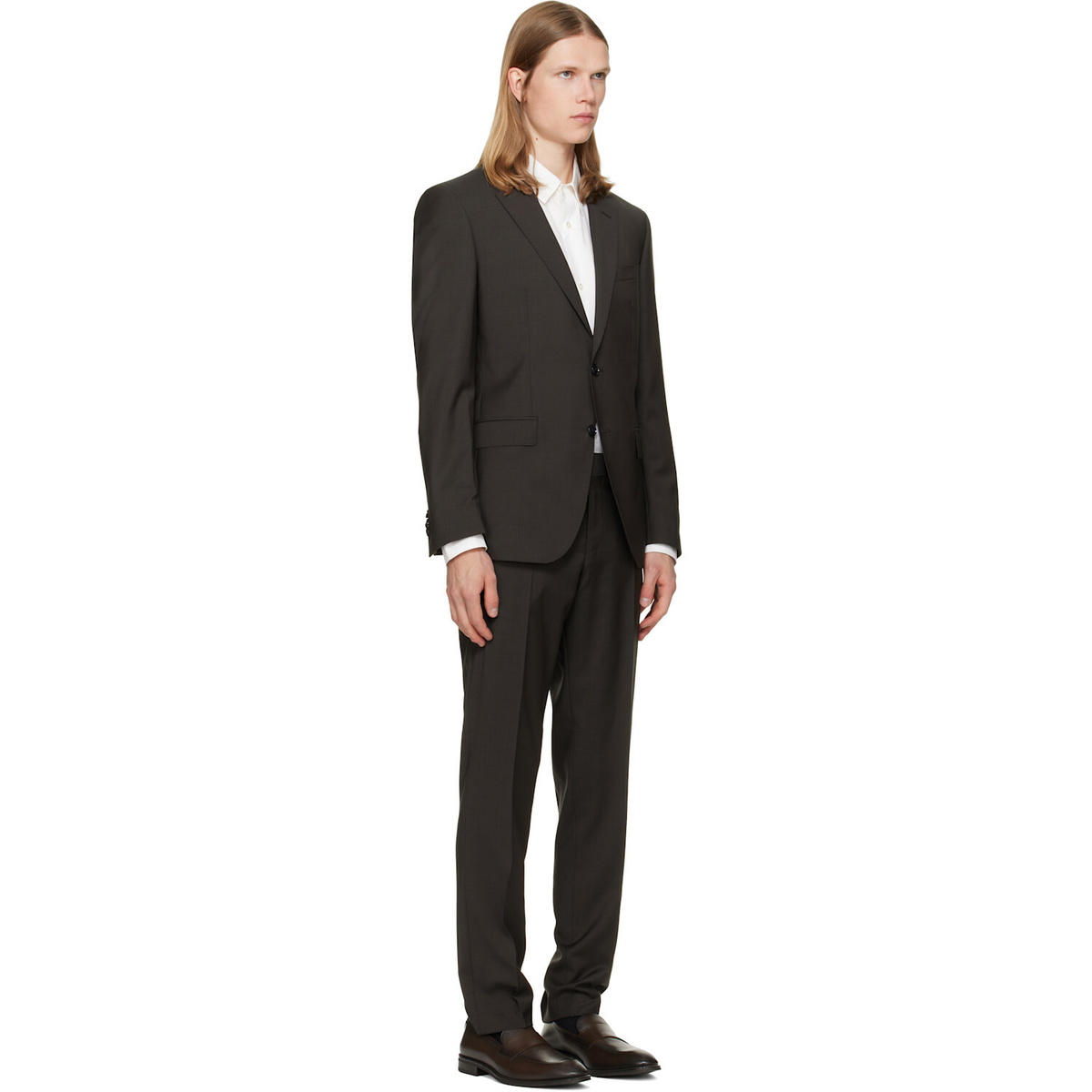 BOSS Brown Two-Piece Slim-Fit Wool Suit