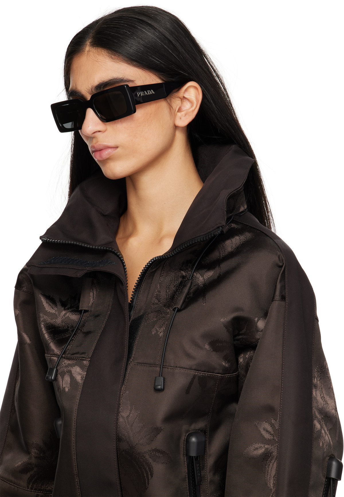 Prada Eyewear Black Rectangle Acetate With Script Logo