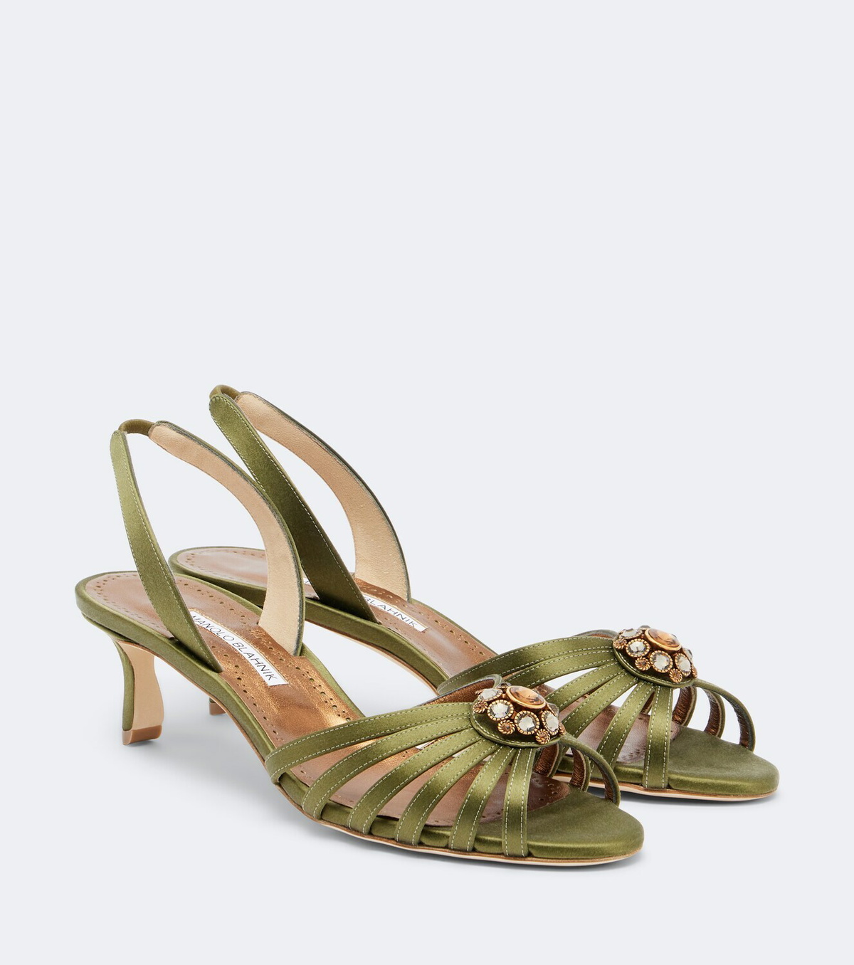 Manolo Blahnik Fulmasli embellished satin slingback sandals