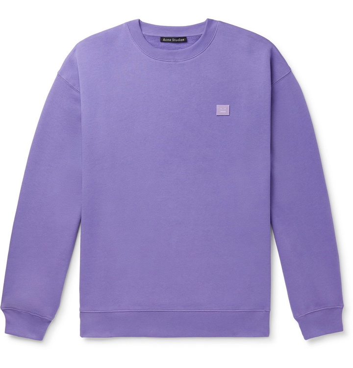 Photo: Acne Studios - Forba Oversized Logo-Appliquéd Mélange Loopback Cotton-Jersey Sweatshirt - Purple