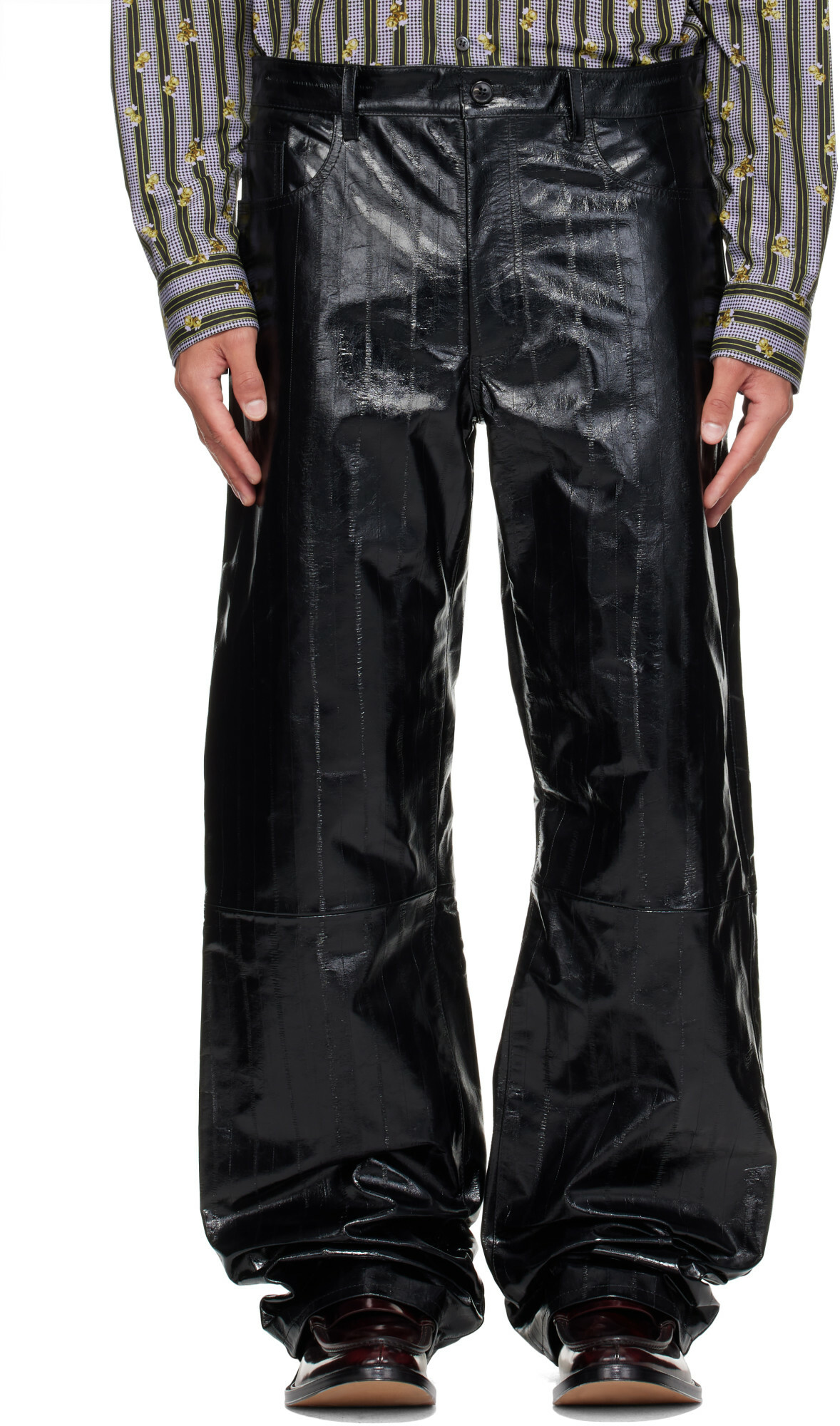 Dries Van Noten Black Loose Leather Pants