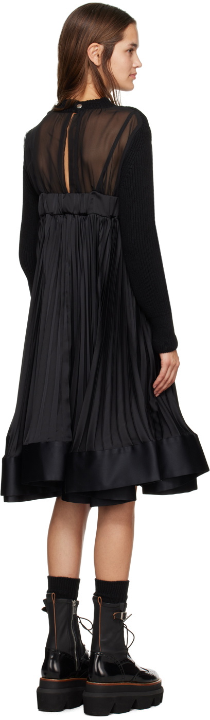 sacai Black Paneled Midi Dress Sacai
