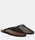 Alaïa Patent leather-trimmed fishnet mules