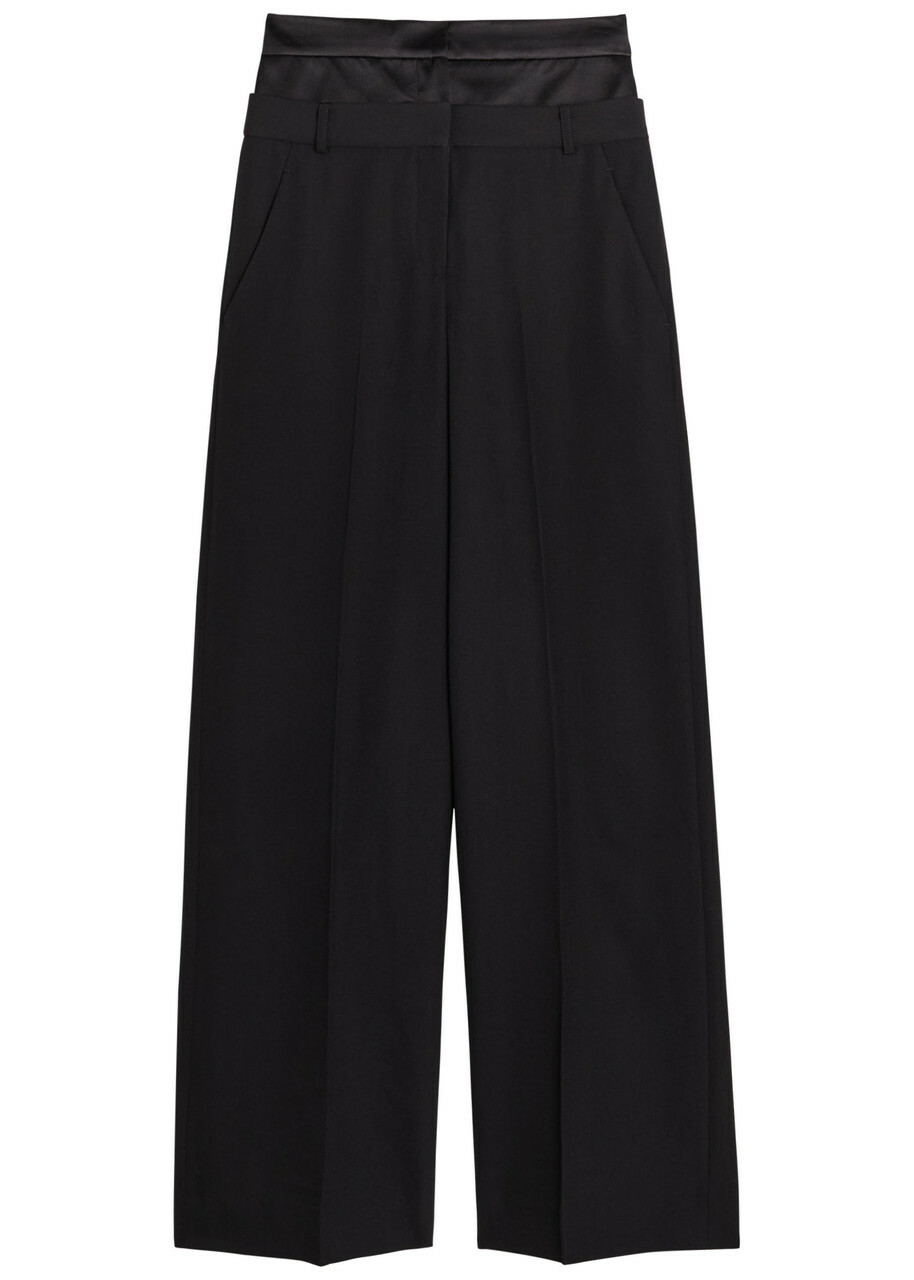 Erdem Layered Wide-leg Silk-blend and Wool Trousers Black