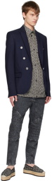 Balmain Navy Peaked Lapel Blazer