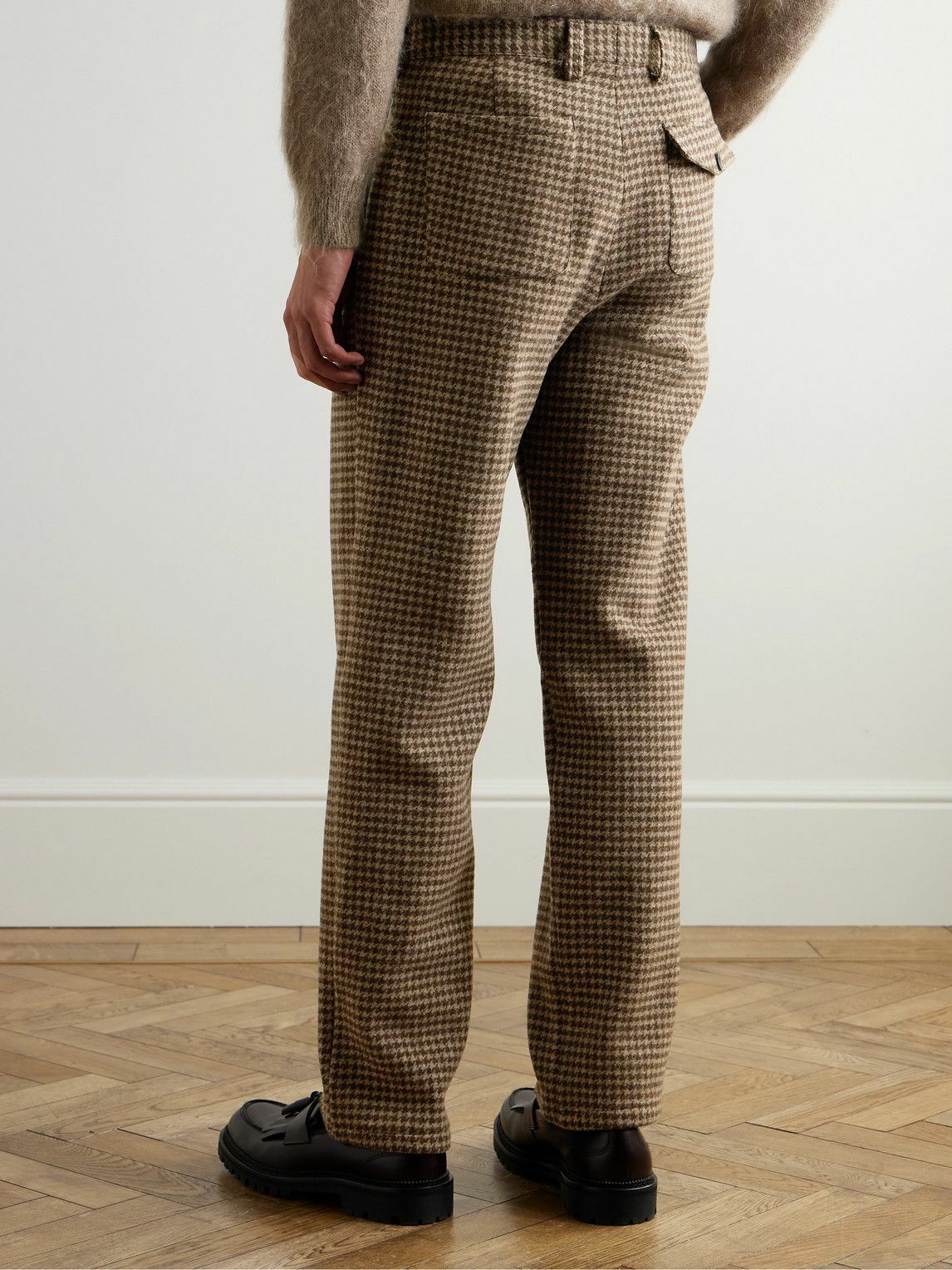Oliver Spencer - Morton Straight-Leg Pleated Houndstooth Wool Trousers - Neutrals