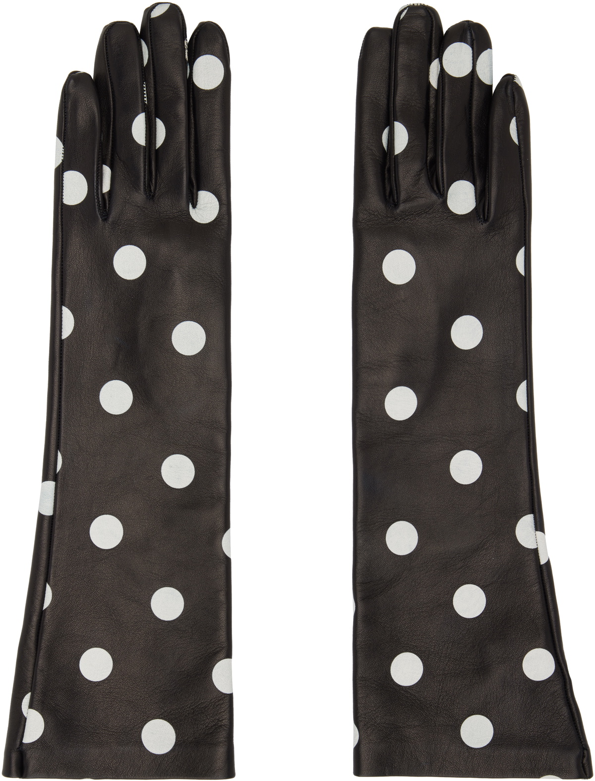 Moschino Black & Off-White Short Leather Gloves