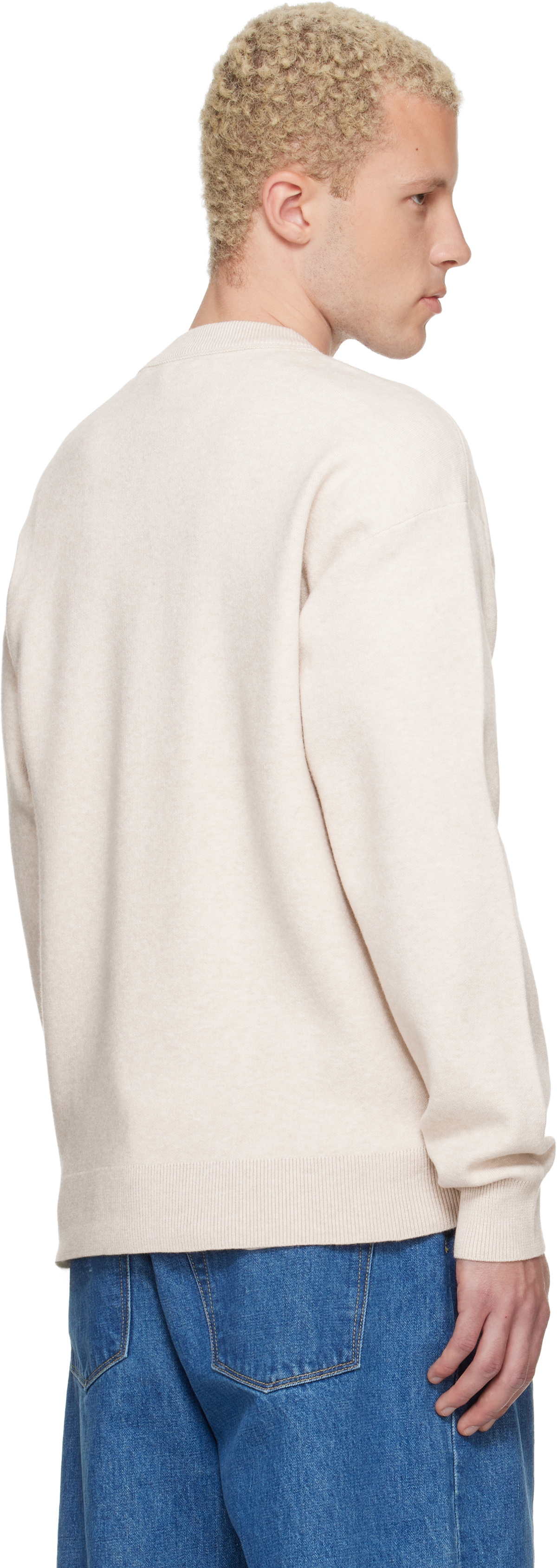 AAPE by A Bathing Ape Beige 'AAPENOW' Moonface Crew Neck Sweater