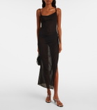 Mugler Asymmetrical sheer maxi dress
