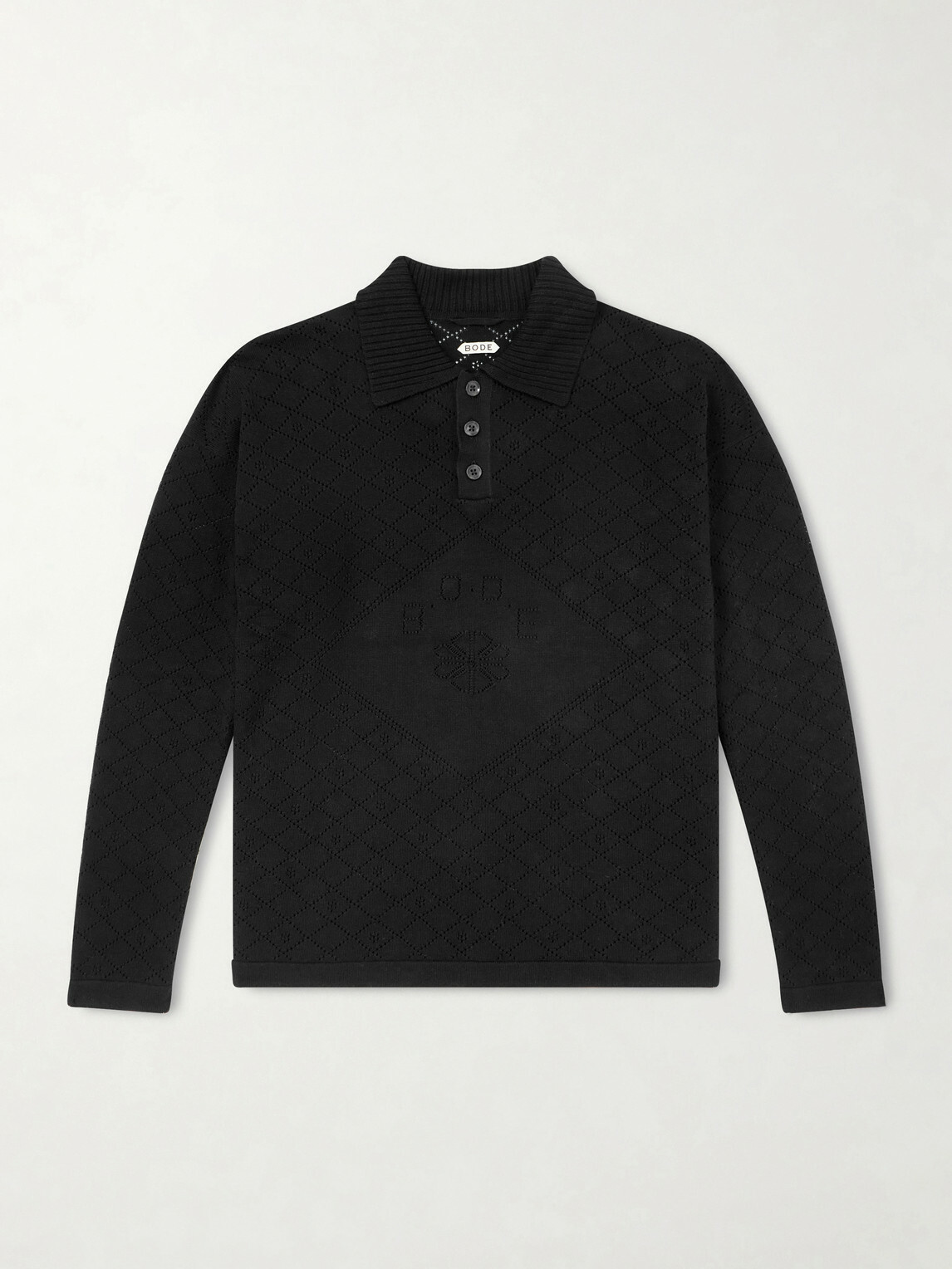 BODE - Anisette Pointelle-Knit Cotton Polo Shirt - Black