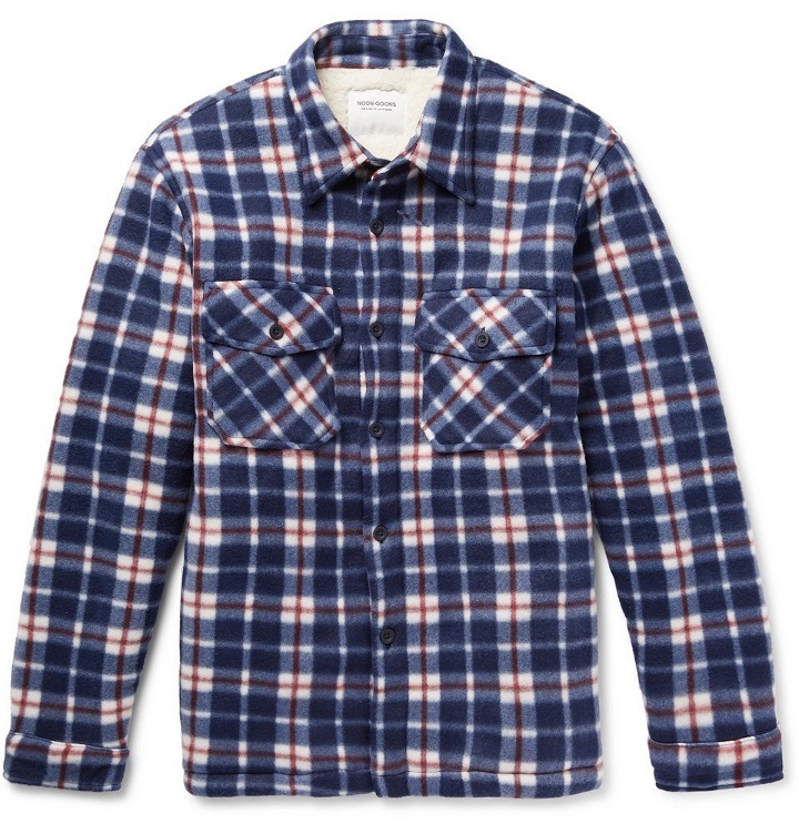 Photo: Noon Goons - Faux Shearling-Lined Checked Felt Overshirt - Men - Blue