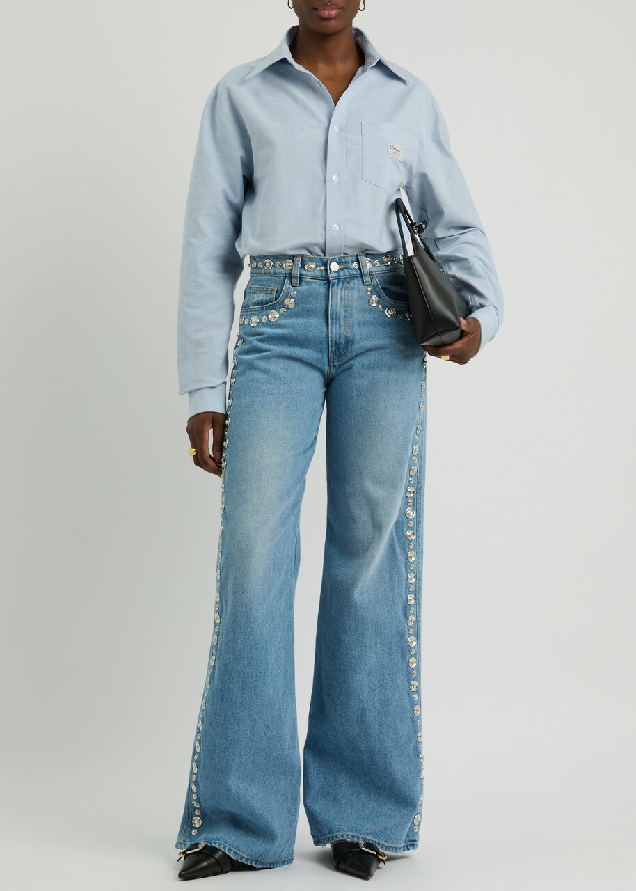 Coperni Oxford Cotton Shirt Bodysuit Blue