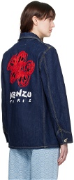 Kenzo Indigo Drawn Varsity Denim Jacket