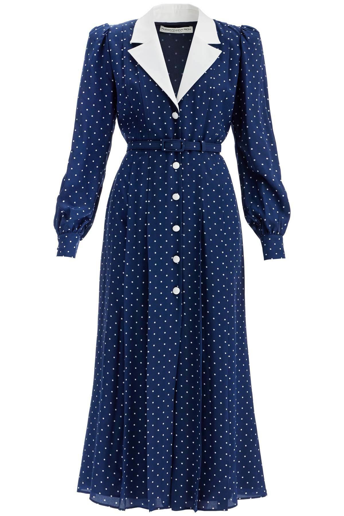 ワンピース ALESSANDRA RICH Belt dress Blue Alessandra Rich Belted Polka-Dot Silk Midi Dress in Azure