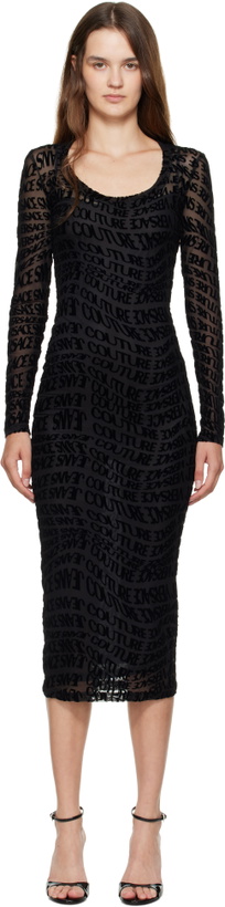 Photo: Versace Jeans Couture Black Vestiti Tulle Flock Liquify Midi Dress