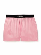 TOM FORD - Velvet-Trimmed Silk-Satin Boxer Shorts - Pink