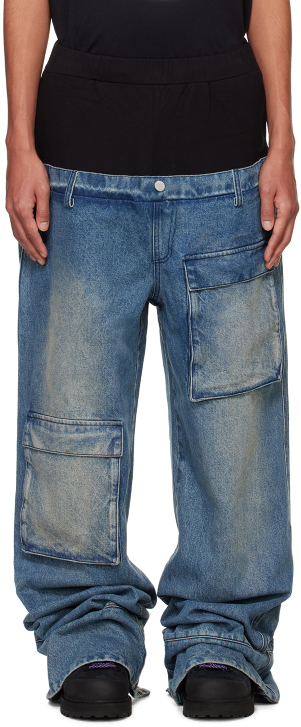 SPENCER BADU Blue Double Layered Jeans Spencer Badu