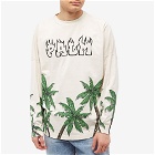 Palm Angels Men's Long Sleeve Palms and Skulls T-Shirt in White/Green