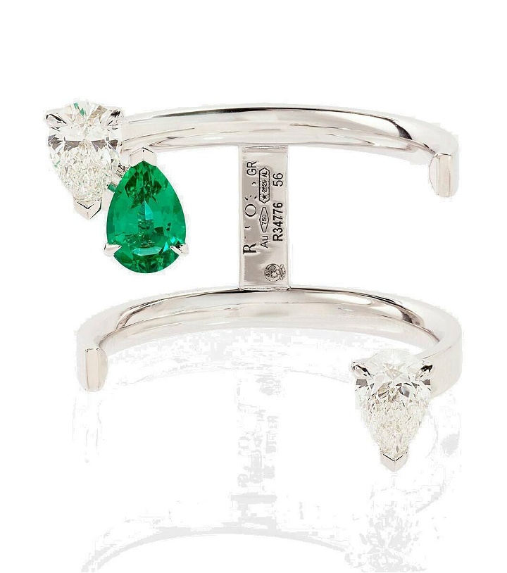 Photo: Repossi Serti Sur Vide 18kt white gold ring with diamonds and emerald