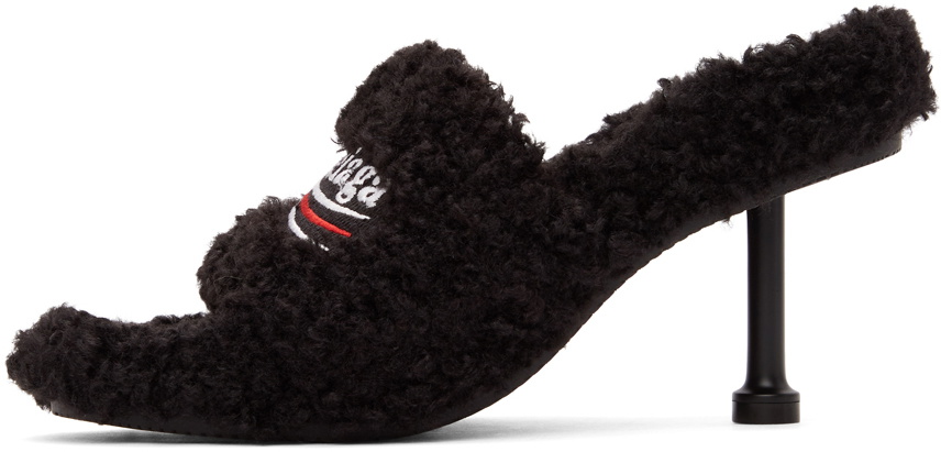 Balenciaga Black Furry 80mm Heeled Sandals