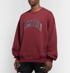 AMIRI - Logo-Appliquéd Leather-Trimmed Loopback Cotton-Jersey Sweatshirt - Burgundy