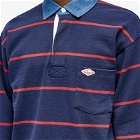 Battenwear Men's Pocket Rugby Shirt in Navy/Maroon Stripe