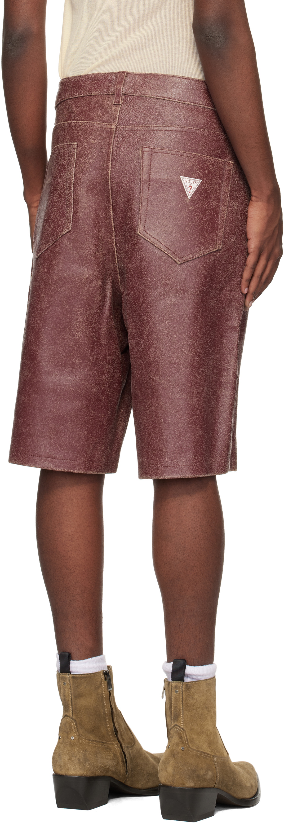 GUESS USA Burgundy Crackle Leather Shorts