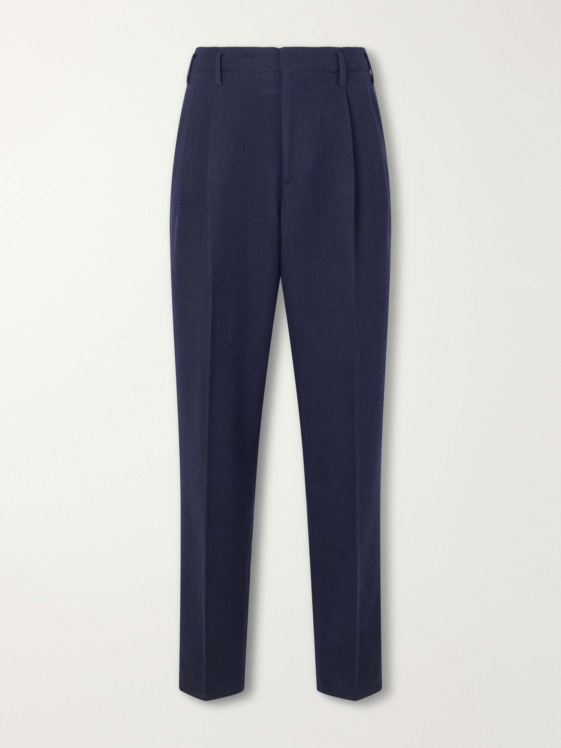 Brunello Cucinelli - Tapered Pleated Wool and Cotton-Blend Herringbone Suit Trousers - Blue