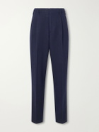Brunello Cucinelli - Tapered Pleated Wool and Cotton-Blend Herringbone Suit Trousers - Blue