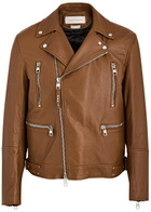 Alexander Mcqueen Grained Leather Biker Jacket Tan