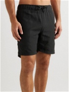 Onia - Long-Length Straight-Leg Linen-Blend Swim Shorts - Black
