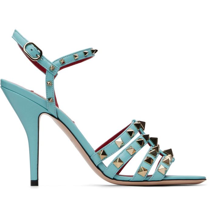 Photo: Valentino Garavani Blue Rockstud Kidskin Heeled Sandals