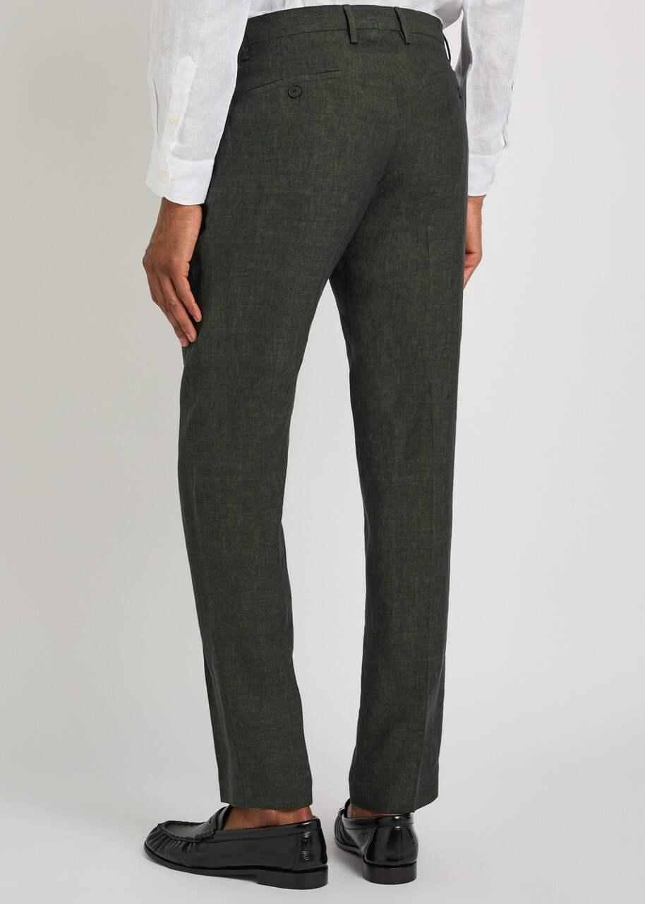 Sunspel Tapered-leg Linen Trousers Dark Green